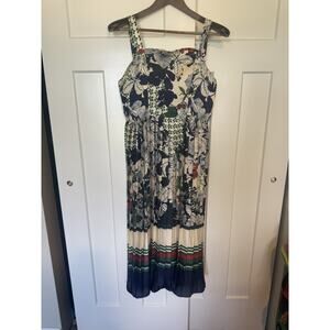 Dalia MacPhee Tie Shoulder Midi Dress Large Floral Cottage Coquette Retro